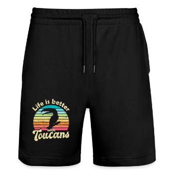Tukan Vogel - Stanley/Stella Unisex Bio Joggingshorts Trainer  - Schwarz - Vorne - Nik (191cm) & Marisol (170cm)