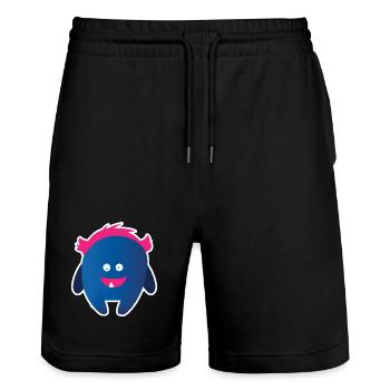 Monstre bleu mignon | Créature aux cheveux roses drôles - Short de jogging bio TRAINER Stanley/Stella unisexe - noir - Devant - Nik (191cm) & Marisol (170cm)