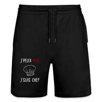J'peux pas je suis chef (cuisinier) - Short de jogging bio TRAINER Stanley/Stella unisexe - noir - Devant - Nik (191cm) & Marisol (170cm)