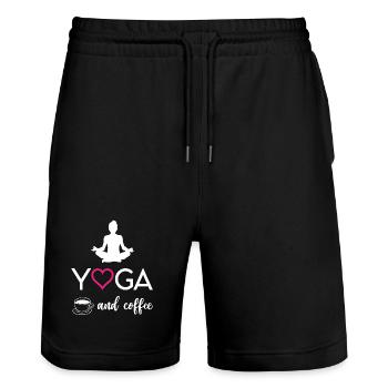 Yoga et café - Short de jogging bio TRAINER Stanley/Stella unisexe - noir - Devant - Nik (191cm) & Marisol (170cm)