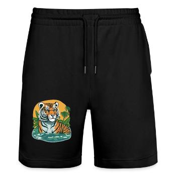 Jungle imprimée tigre - Short de jogging bio TRAINER Stanley/Stella unisexe - noir - Devant - Nik (191cm) & Marisol (170cm)
