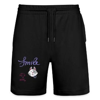 Smile, Laughter, Cat - Stanley/Stella Trainer Unisex Organic Jogging Shorts - black - Front - Nik (191cm) & Marisol (170cm)