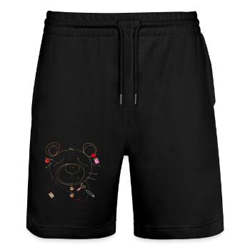 filigraner Bär aus feinen Linien sticken und nähen - Stanley/Stella Unisex Bio Joggingshorts Trainer  - Schwarz - Vorne - Nik (191cm) & Marisol (170cm)