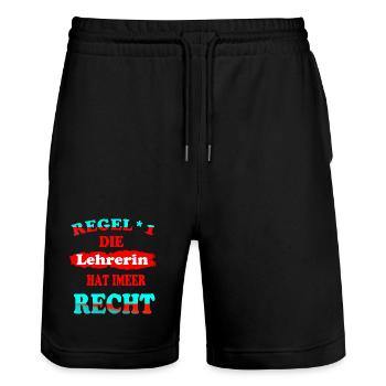 Regel 1 Die Lehrerin hat immer recht - Stanley/Stella Unisex Bio Joggingshorts Trainer  - Schwarz - Vorne - Nik (191cm) & Marisol (170cm)