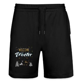 Welcome Winter - Stanley/Stella Trainer Unisex Organic Jogging Shorts - black - Front - Nik (191cm) & Marisol (170cm)