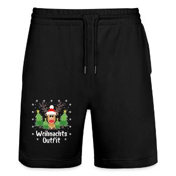 Rentier Tannenbäume Schneeflocken Weihnachten - Stanley/Stella Unisex Bio Joggingshorts Trainer  - Schwarz - Vorne - Nik (191cm) & Marisol (170cm)