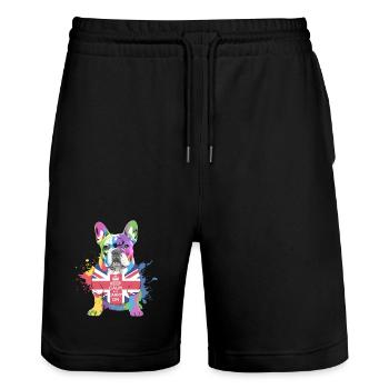 Rainbow Bulldog Union Jack - Stanley/Stella Trainer Unisex Organic Jogging Shorts - black - Front - Nik (191cm) & Marisol (170cm)