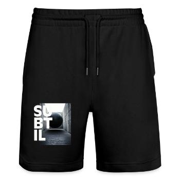 Weightlessness, subtle black and white, graphic design - Stanley/Stella Trainer Unisex Organic Jogging Shorts - black - Front - Nik (191cm) & Marisol (170cm)