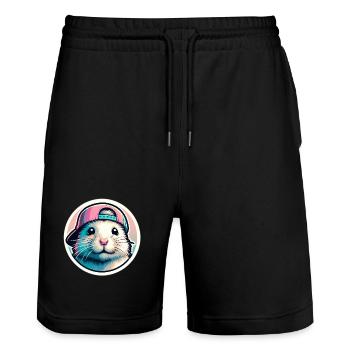 Hamster with cap in pastel - Stanley/Stella Trainer Unisex Organic Jogging Shorts - black - Front - Nik (191cm) & Marisol (170cm)