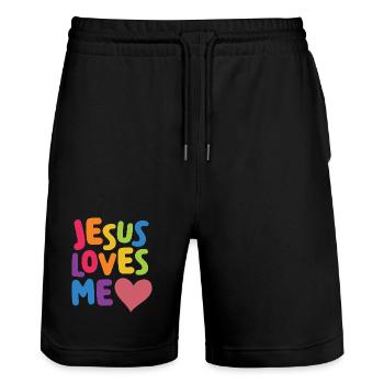 LGBT Pride Month - Jesus liebt mich - Stanley/Stella Unisex Bio Joggingshorts Trainer  - Schwarz - Vorne - Nik (191cm) & Marisol (170cm)