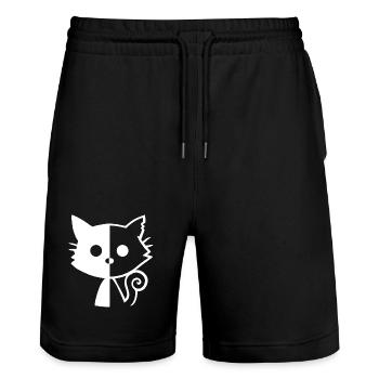 White Kitten Yin and Yang - Stanley/Stella Trainer Unisex Organic Jogging Shorts - black - Front - Nik (191cm) & Marisol (170cm)