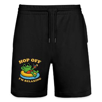 Relaxing Frog - Hop Off I'm relaxing - Stanley/Stella Trainer Unisex Organic Jogging Shorts - black - Front - Nik (191cm) & Marisol (170cm)