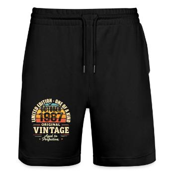 Retro October 1987 - birthday october 1987 - Stanley/Stella Trainer Unisex Organic Jogging Shorts - black - Front - Nik (191cm) & Marisol (170cm)