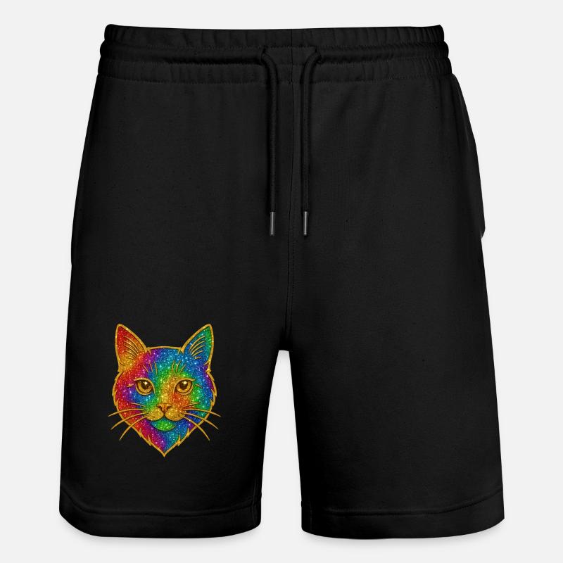 Regenbogen-Glitzerkatze Goldrand - Stanley/Stella Unisex Bio Joggingshorts Trainer  - Schwarz