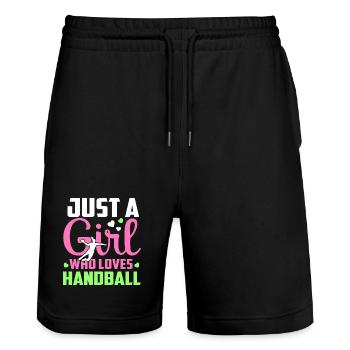 einfach ein Mädchen, das Handball liebt - Stanley/Stella Unisex Bio Joggingshorts Trainer  - Schwarz - Vorne - Nik (191cm) & Marisol (170cm)