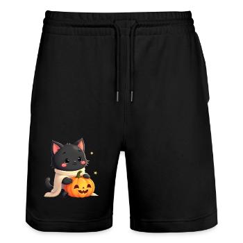 Halloween Cat with Halloween Pumpkin - Stanley/Stella Trainer Unisex Organic Jogging Shorts - black - Front - Nik (191cm) & Marisol (170cm)