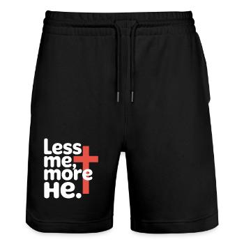 Less Me More He Christlicher Glaube - Stanley/Stella Unisex Bio Joggingshorts Trainer  - Schwarz - Vorne - Nik (191cm) & Marisol (170cm)