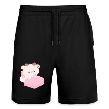 Schläfrige rosa Kuh Kawaii Schlafenszeit - Stanley/Stella Unisex Bio Joggingshorts Trainer  - Schwarz - Vorne - Nik (191cm) & Marisol (170cm)