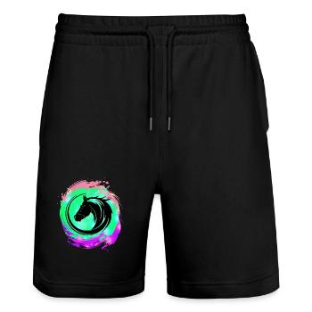 Pferdekopf Neon Kreislauf - Stanley/Stella Unisex Bio Joggingshorts Trainer  - Schwarz - Vorne - Nik (191cm) & Marisol (170cm)
