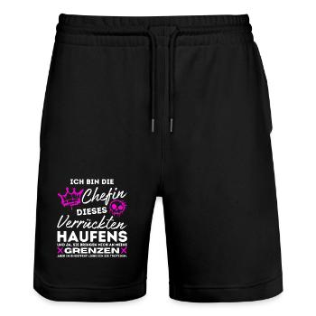 Chefin dieses Verrückten Haufens Geschenke Chefin - Stanley/Stella Trainer Unisex Organic Jogging Shorts - black - Front - Nik (191cm) & Marisol (170cm)