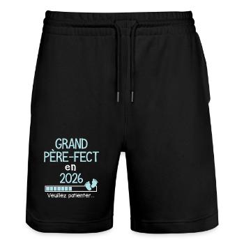 Grand Père-fect en 2026 Cadeau futur grand-père - Short de jogging bio TRAINER Stanley/Stella unisexe - noir - Devant - Nik (191cm) & Marisol (170cm)