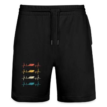 Motorboot Heartbeat Yachtkapitän - Stanley/Stella Unisex Bio Joggingshorts Trainer  - Schwarz - Vorne - Nik (191cm) & Marisol (170cm)