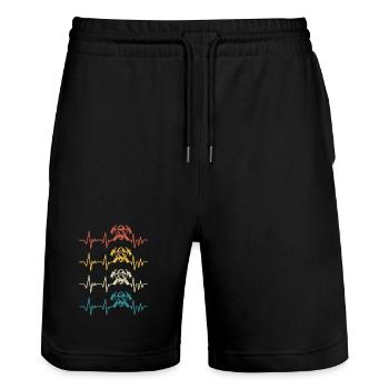 Retro Firefighter Heartbeat Firefighter - Stanley/Stella Trainer Unisex Organic Jogging Shorts - black - Front - Nik (191cm) & Marisol (170cm)