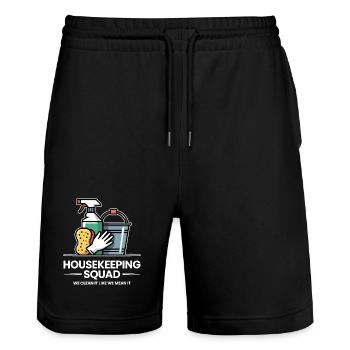 Lustiges Putzen Design - Stanley/Stella Unisex Bio Joggingshorts Trainer  - Schwarz - Vorne - Nik (191cm) & Marisol (170cm)