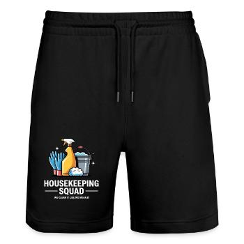 Funny Cleaning Design - Stanley/Stella Trainer Unisex Organic Jogging Shorts - black - Front - Nik (191cm) & Marisol (170cm)