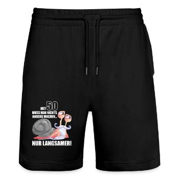 50 Jahre Langsame Schnecke bday - Stanley/Stella Unisex Bio Joggingshorts Trainer  - Schwarz - Vorne - Nik (191cm) & Marisol (170cm)
