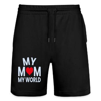 My Mom My World Heart - Stanley/Stella Trainer Unisex Organic Jogging Shorts - black - Front - Nik (191cm) & Marisol (170cm)