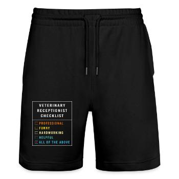 Vétérinaire, Réceptionniste, Vétérinaire, Secrétaire - Short de jogging bio TRAINER Stanley/Stella unisexe - noir - Devant - Nik (191cm) & Marisol (170cm)