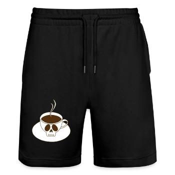 Skull and Coffee Cup - Stanley/Stella Trainer Unisex Organic Jogging Shorts - black - Front - Nik (191cm) & Marisol (170cm)