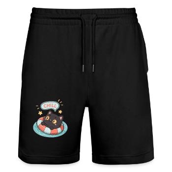 Zen-Katze auf Pastellboje - Stanley/Stella Unisex Bio Joggingshorts Trainer  - Schwarz - Vorne - Nik (191cm) & Marisol (170cm)