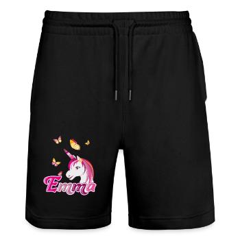 Emma, Mädchenname, Lieblingsname - Stanley/Stella Unisex Bio Joggingshorts Trainer  - Schwarz - Vorne - Nik (191cm) & Marisol (170cm)