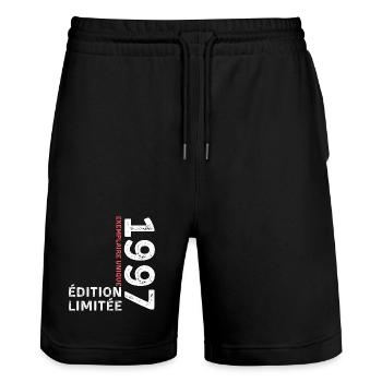 1997 vintage typographic style - Stanley/Stella Trainer Unisex Organic Jogging Shorts - black - Front - Nik (191cm) & Marisol (170cm)