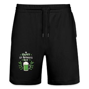 St. Patrick's Day Happy Green Beer - Stanley/Stella Trainer Unisex Organic Jogging Shorts - black - Front - Nik (191cm) & Marisol (170cm)