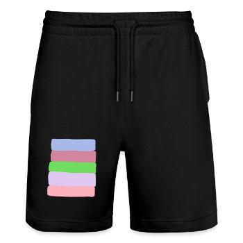 Pastel Stripe Stack - Stanley/Stella Trainer Unisex Organic Jogging Shorts - black - Front - Nik (191cm) & Marisol (170cm)