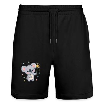 Koala-Magier-Pastellsterne - Stanley/Stella Unisex Bio Joggingshorts Trainer  - Schwarz - Vorne - Nik (191cm) & Marisol (170cm)