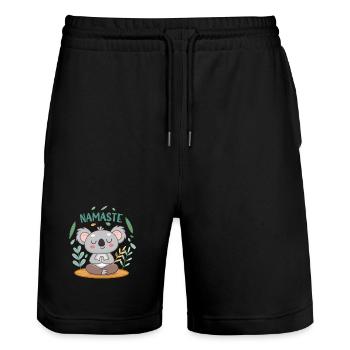 Koala Zen Namaste - Stanley/Stella Unisex Bio Joggingshorts Trainer  - Schwarz - Vorne - Nik (191cm) & Marisol (170cm)