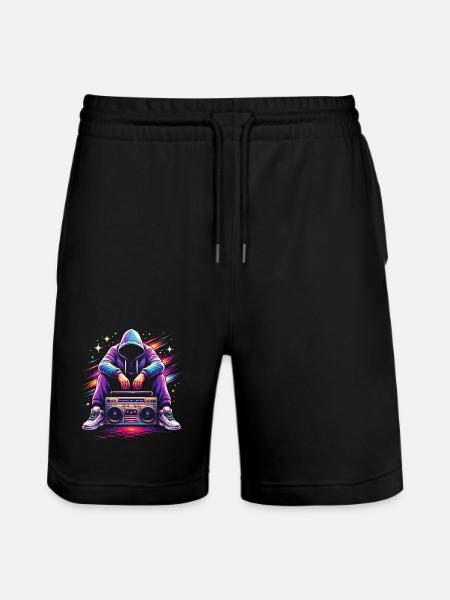 Retro 80s Boombox Illustration - Stanley/Stella Trainer Unisex Organic Jogging Shorts - black