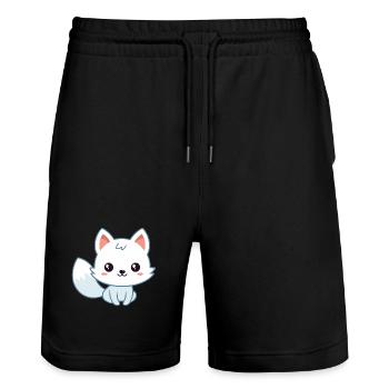 Kawaii White Pastel Fox - Stanley/Stella Trainer Unisex Organic Jogging Shorts - black - Front - Nik (191cm) & Marisol (170cm)