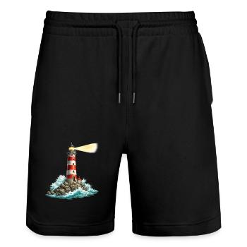Leuchtturm am Felsenmeer Lichtstrahl - Stanley/Stella Unisex Bio Joggingshorts Trainer  - Schwarz - Vorne - Nik (191cm) & Marisol (170cm)