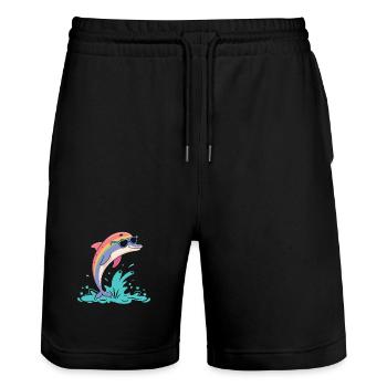 Regenbogendelfin-Brille - Stanley/Stella Unisex Bio Joggingshorts Trainer  - Schwarz - Vorne - Nik (191cm) & Marisol (170cm)