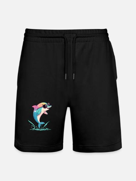 Rainbow dolphin in glasses - Stanley/Stella Trainer Unisex Organic Jogging Shorts - black