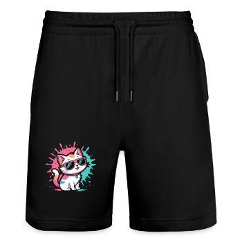 Bunte Katzen-Sonnenbrille - Stanley/Stella Unisex Bio Joggingshorts Trainer  - Schwarz - Vorne - Nik (191cm) & Marisol (170cm)