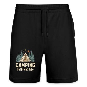 Camping Freundin Spruch Camping Girlfriend Life Ca - Stanley/Stella Unisex Bio Joggingshorts Trainer  - Schwarz - Vorne - Nik (191cm) & Marisol (170cm)
