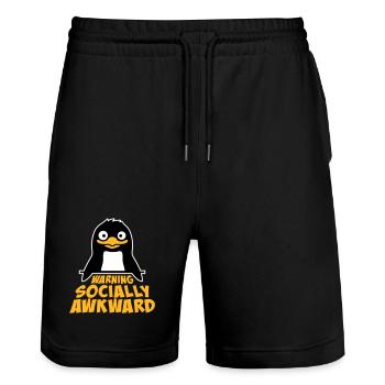 Pinguin Warning Socially Awkward Lustig Unbeholfen - Stanley/Stella Unisex Bio Joggingshorts Trainer  - Schwarz - Vorne - Nik (191cm) & Marisol (170cm)