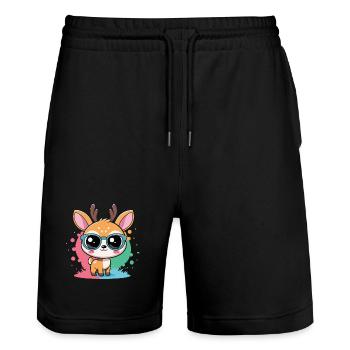 Niedliche Hirschblaue Brille - Stanley/Stella Unisex Bio Joggingshorts Trainer  - Schwarz - Vorne - Nik (191cm) & Marisol (170cm)