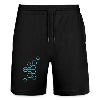 Anthony as a style - Stanley/Stella Trainer Unisex Organic Jogging Shorts - black - Front - Nik (191cm) & Marisol (170cm)